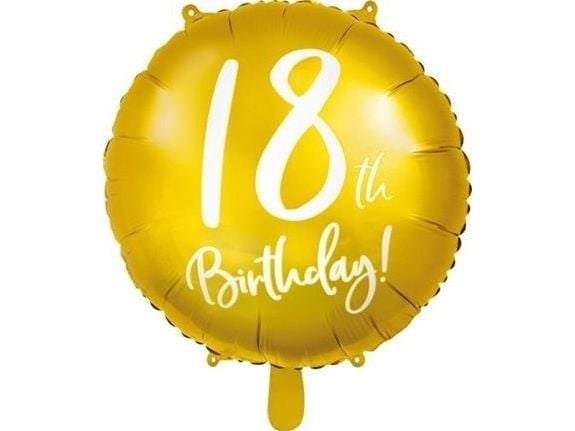 PartyDeco FB24M-18-019-KARTON, Gull, Hvit, Rund, Folie, Bursdag, Engelsk, 45 cm