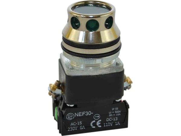 Promet styreknapp 30mm grønn med selvtilbakefjæring og lys 2Z 24V (W0-NEF30-KL 2X Z)