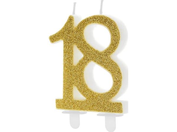 Party Deco 18. syntymäpäiväkynttilä kultaisella glitterillä - 1 kpl universaali