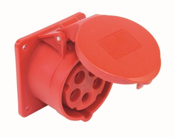 PCE Straight panel socket 32A 400V 3P + Z + N 75x75mm IP44 325-6F7