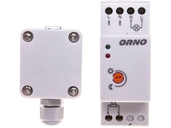 Orno DIN-kiskoon asennettava hämäräanturi ulkoisella anturilla laatikossa 3000W 2-100lx IP65/IP20 (OR-CR-231)