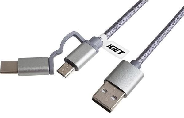 iGET G2V1, 1 m, USB A, USB C/Micro-USB A, Metallisk, Sølv