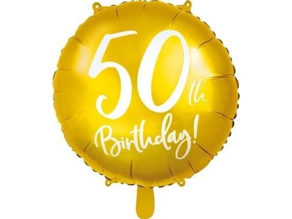PartyDeco FB24M-50-019-KARTON, Gull, Hvit, Rund, Folie, Bursdag, Engelsk, 45 cm