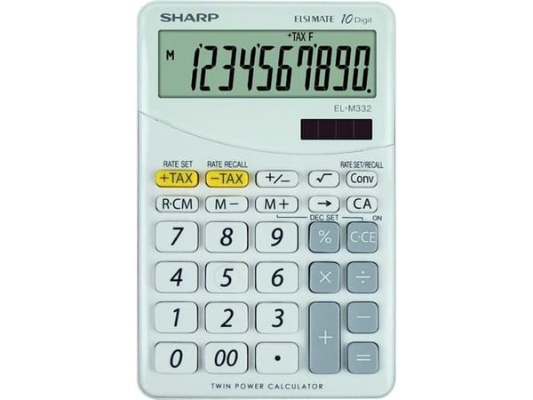 Sharp EL-M332, Skrivbord, Finansiell, 10 siffror, 1 linjer, Batteri/solcell, Vit