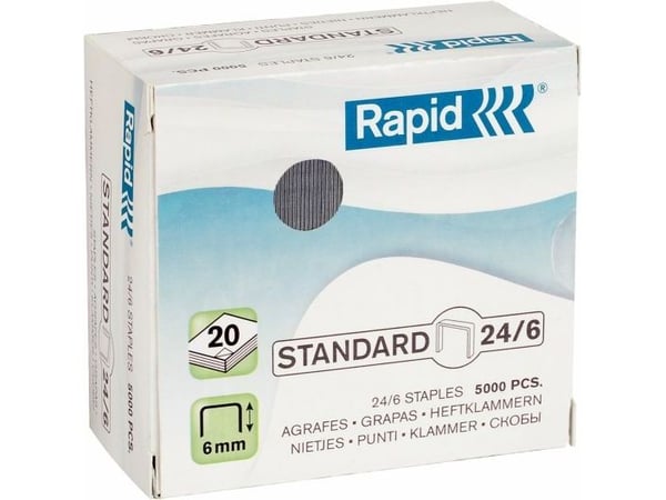 Rapid Standard - Klamrar - 24/6 - 6 mm - galvaniserat stål - paket med 5000 - för Classic K2; Fashion Baby-Ray, F18, F30, Ultimate NXT, Ultimate NX...