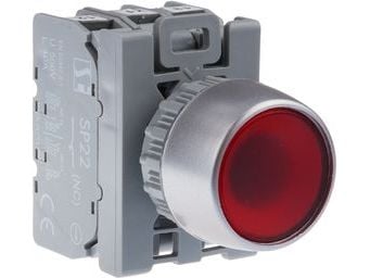 Spamel styreknapp 22mm rød 1Z 1R med selvretur og belysning (SP22-KLC-11-230-BA9S)