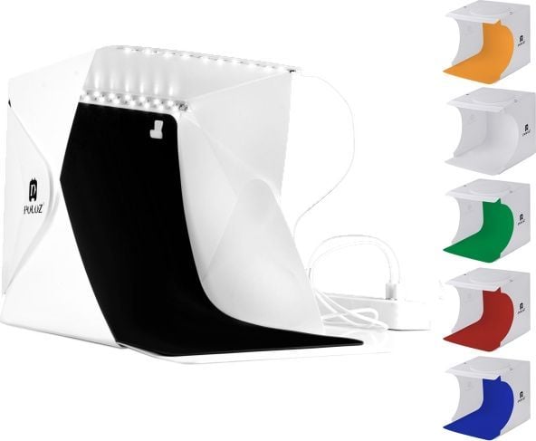 Puluz skyggefri fototelt 22x23x24 cm + 2x LED-lamper + 6x TLo Puluz skyggefri fototelt 22x23x24 cm + 2x LED-lamper + 6x TLo
