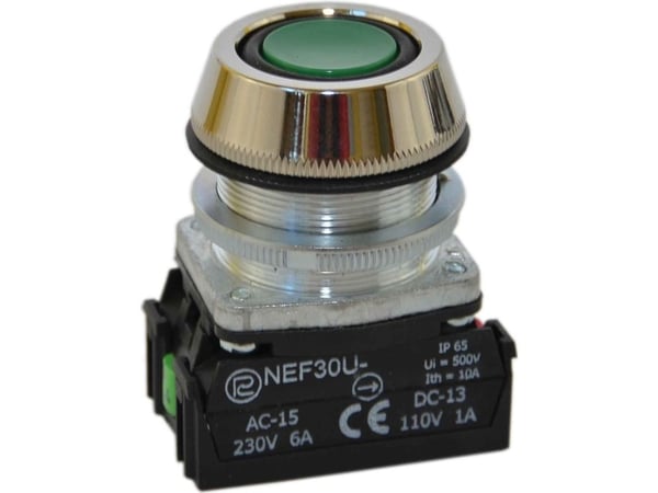 Promet manöverknapp 30 mm grön med självåtergång 2Z (W0-NEF30-UK 2X Z)