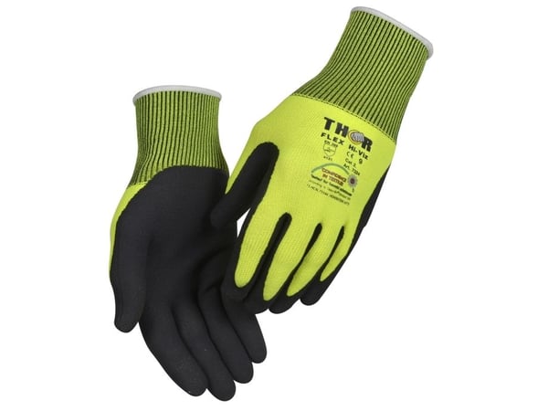 Fingerdyppet nitrilhandske, THOR Flex Touch Screen, 8, sort, nitril/polyester, med gul ribkant - (12 stk.)