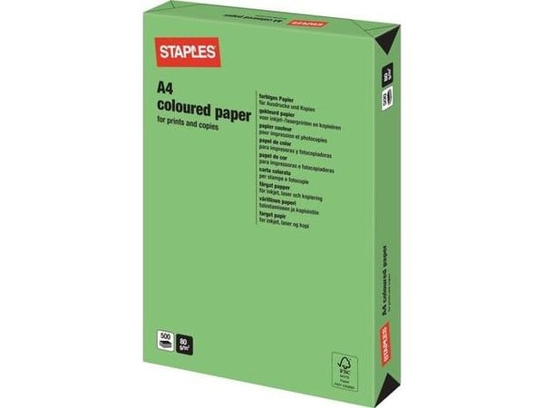 Staples farget papir INTENSIVE COLOURS A4 80G, grønn/deep green, rull med 500 ark