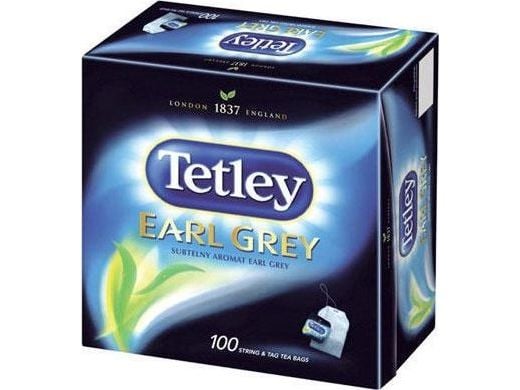 Tetley Earl Grey Intensive te med hengeetikett, pakke 100 stk