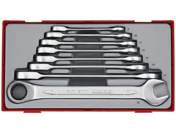 Teng Tools sett med skralenøkler fastnøkkel 8–19 mm 8 deler (166720102)