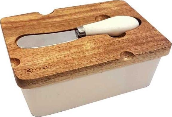 Smørskål i porselen med kniv Kassel