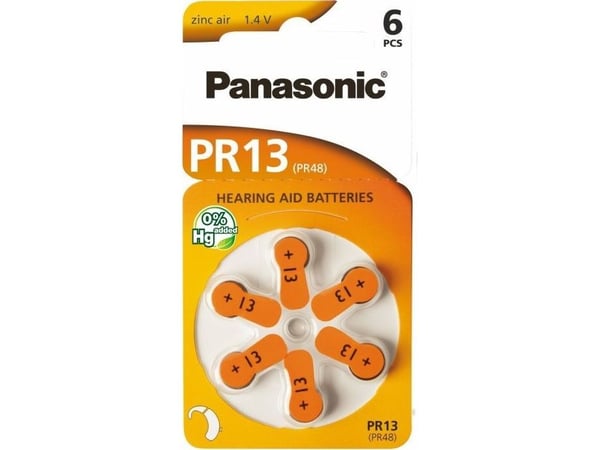 Panasonic batteri til høreapparater PR48, 6 stk