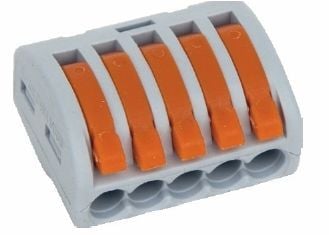 Simet Universal yksi- ja monisäikeisille johdoille, 5-kiskoinen 2.5mm2 24A harmaa (ZU-405) (85125000)