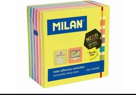 Milan 4155400, firkant, Blå, Grønn, Lilac, Oransje, Rosa, Hvit, Gult, 76 mm, 76 mm, 400 ark, 75 mm