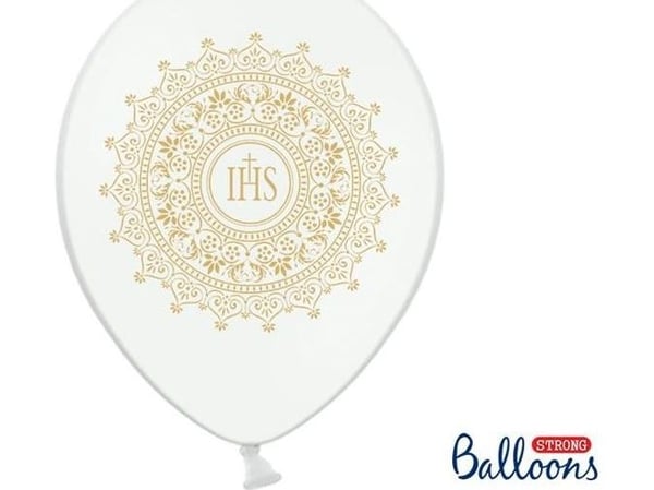 Party Deco Førstekommunion-ballonger, IHS, hvit med gulltrykk, 30 cm, 6 stk universal