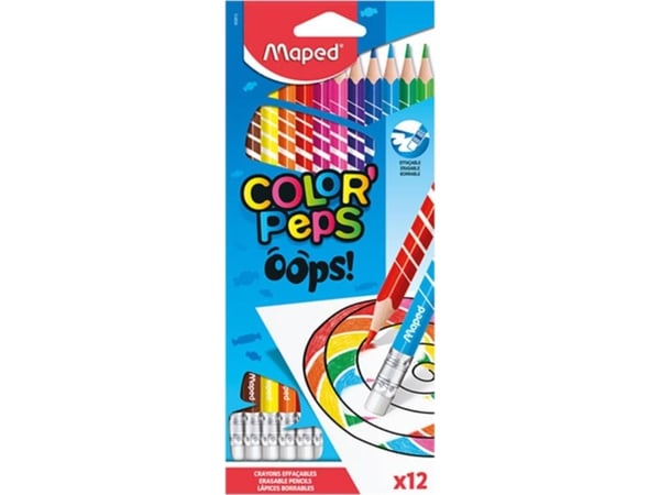Maped Colorpeps Oops triangulära pennor med suddgummi 12 färger