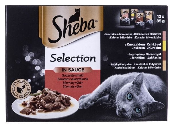 Sheba 3065890095939, Voksen, Storfekjøtt, Kylling, And, Lam, Kalkun, 85 g