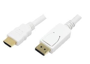 LogiLink 2m, HDMI-DP, 2m, HDMI, DisplayPort, Gull, 1920 x 1080 piksler, Hvit