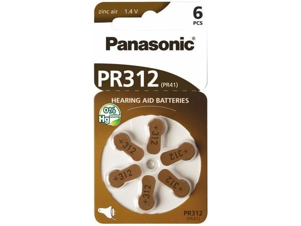 Panasonic batteri til høreapparat PR41, 6 stk