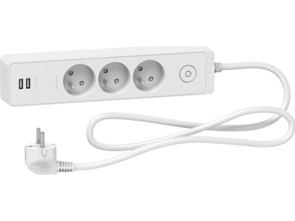 Schneider Electric Odace 3-pistorasia 1,5 m valkoinen (ST933U1W)