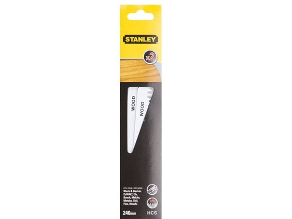 Stanley STA21182-XJ, Sabelsagblad, Bransje, High Carbon Steel (HCS), Svart, Grå, 24 cm, 2 stykker
