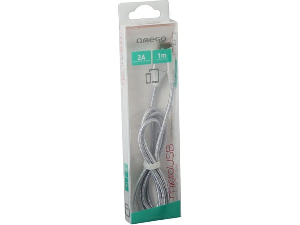 Omega OUFBB3MBOXS, 1 m, Micro-USB, USB, Sølv, Hvit