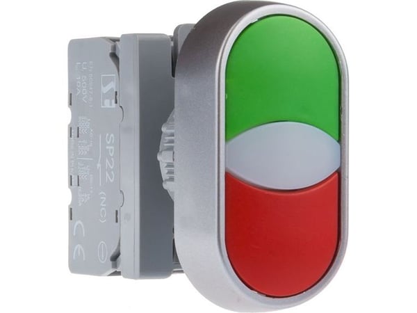 Spamel dobbel styreknapp 22mm rød/grønn 2Z med selvrering (SP22-2KL-20Z/C)