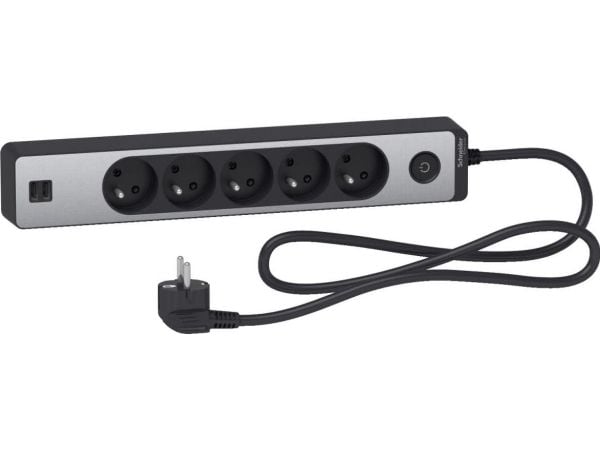 Schneider Electric Odace power strip with surge protection 5 outlets 1.5m 2xUSB gray (ST935U1BA) Schneider Electric Odace power strip with surge protection 5 outlets 1.5m 2xUSB gray (ST935U1BA)