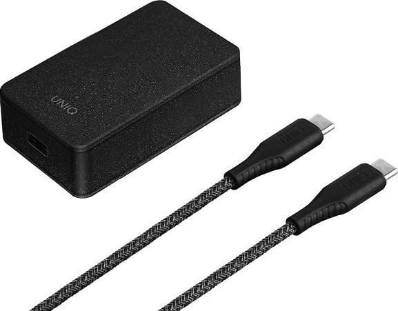 UNIQ Versa Slim USB-C-lader 18W PD + USB-C til USB-C-kabel, kullsvart (LITHOS Collect)