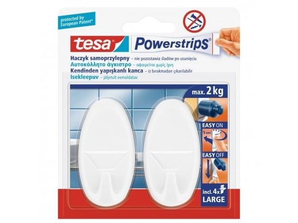 Tesa Powestrips selvklebende krok 2 stk rund stor hvit (58013-00054-01)