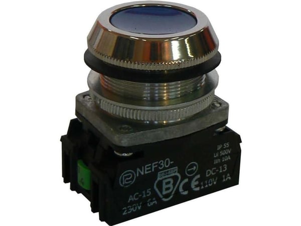 Promet Control-painike 30mm sininen 2Z, jossa on itsestään palautuva painike (W0-NEF30-K 2X N)