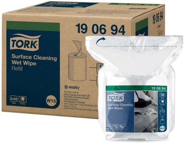 Aftørringsklud Tork Wet wipes til overflader refill i pose til varenummer 9199,4 rl/krt