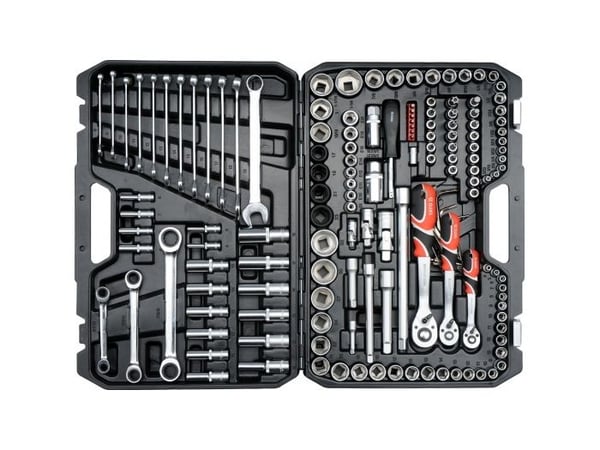 Yato YT-38811, Pipenøkkelsett, 150 stykker, Kromfarget, Kromvanadiumstål, 12 kg, 20,21,22,24 mm