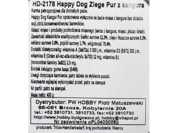 Happy Dog PUSH FOR DOG - KANGUR (Kanguru Pur) 400g