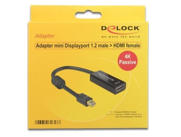 Delock - Video adapter - Mini DisplayPort hann til HDMI hunn - 20 cm - svart - 4K-støtte
