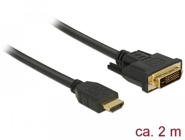 Delock - Adapterkabel - DVI-D hann til HDMI hann - 2 m - trippel beskyttelse - svart - tommelskruer