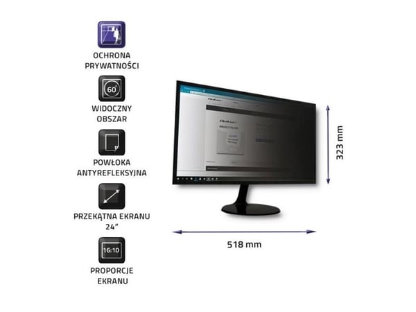 Qoltec 51061, 61 cm (24"), 16:10, Näyttö, Heijastuksen estävä