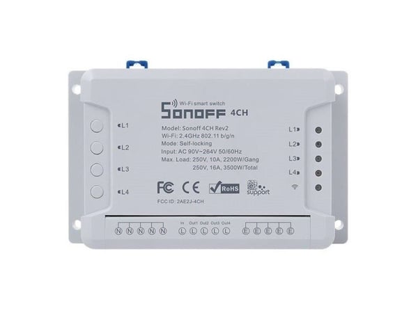 Sonoff 4-kanals WiFi-smartrelä 230VAC 2200W