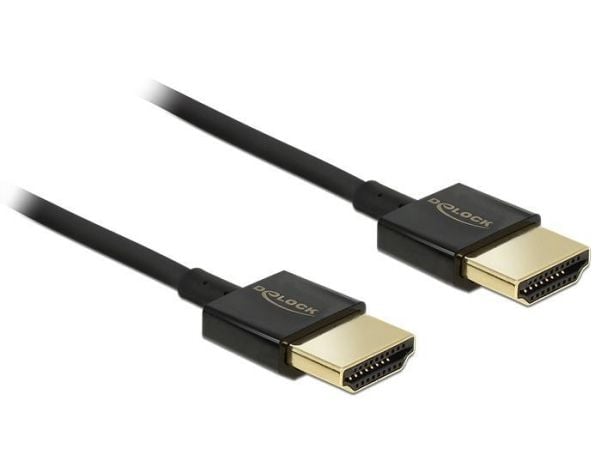 Delock Slim Premium - HDMI-kabel med Ethernet - HDMI hann til HDMI hann - 1 m - trippel beskyttelse - svart - 4K-støtte