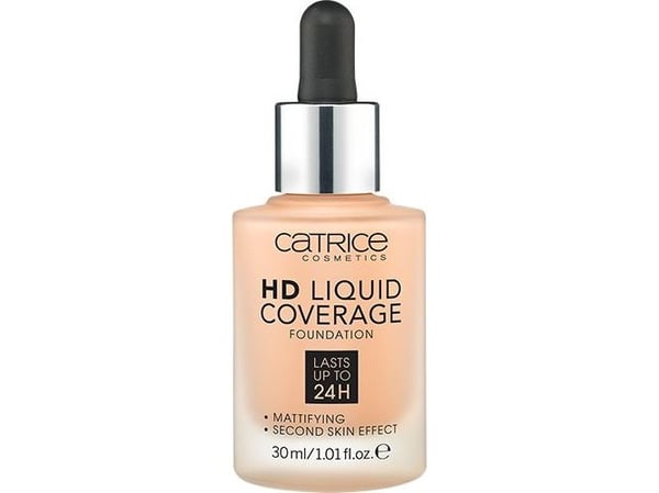 CATRICE HD Liquid Coverage, Drypp flaske, Væske, Beige, Sand Beige, Alle hudtoner, Universell