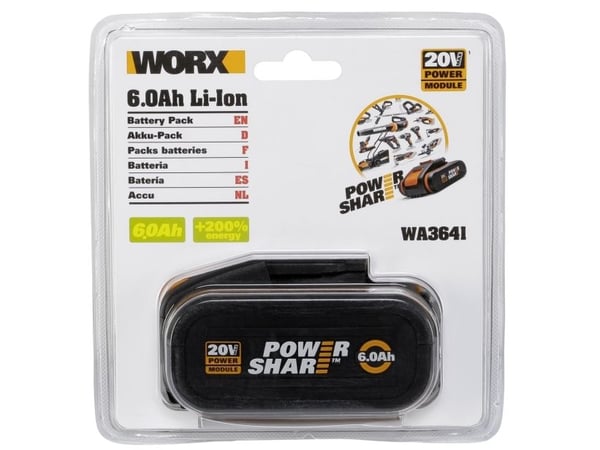 WORX WA3641, Batteri, Lithium-Ion (Li-Ion), 6 Ah, 20 V, WORX, Sort, Oransje