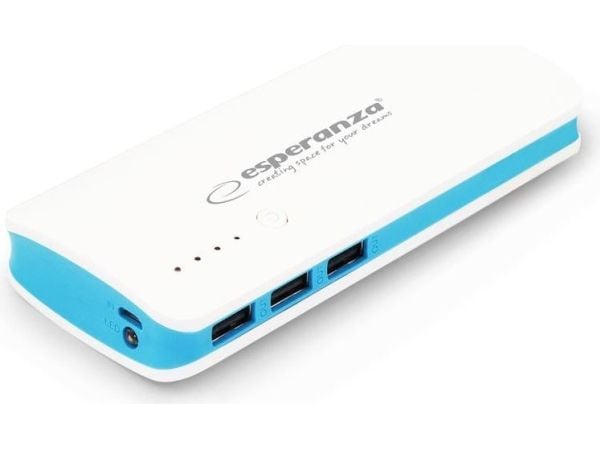 Esperanza EMP106W - Strømbank - 8000 mAh - 2 A - 3 utgangskontakter (USB) - på kabel: Micro-USB - hvit