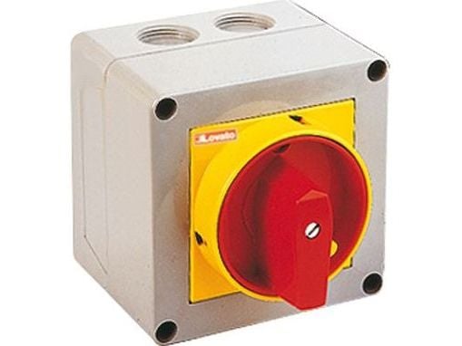 Lovato Electric vippe-/dreiebryter 0-1 3P 16A for innbygging med gul/rød dreiebryter låst med hengelås (GX1610P25) Lovato Electric vippe-/dreiebryter 0-1 3P 16A for innbygging med gul/rød dreiebryter låst med hengelås (GX1610P25)