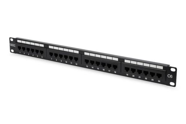 Digitus DN-91624U, RJ-45, 1U, Musta, Terästä, -20 - 70 °C, 482 mm