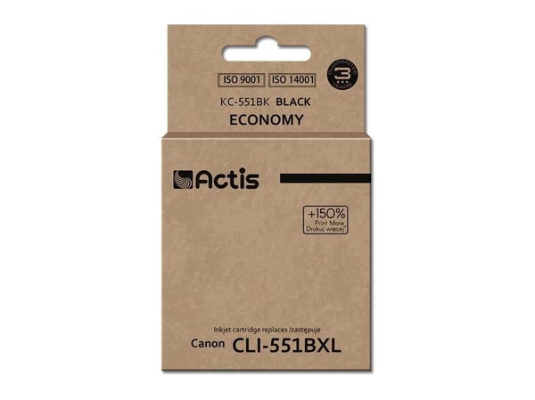 Actis KC-551Bk, Standard utskriftsproduksjon, Svart, Pigmentbasert blekk, 12 ml, 1 stykker, Enkeltpakke