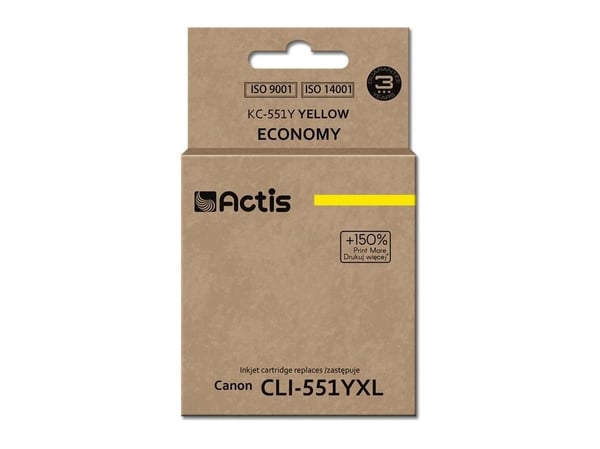 Actis KC-551Y, Standard utskriftsproduksjon, Gult, Fargestoffbasert blekk, 12 ml, 1 stykker, Enkeltpakke