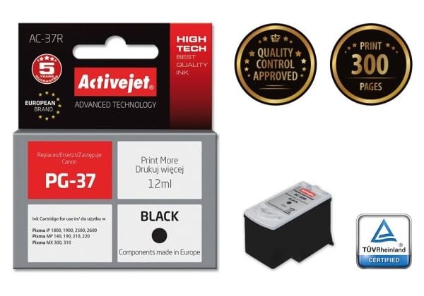 Activejet AC-37R, Korkea (XL) värintuotto, Musta, Väriainepohjainen muste, 12 ml, 1 kpl, Kertapakkaus
