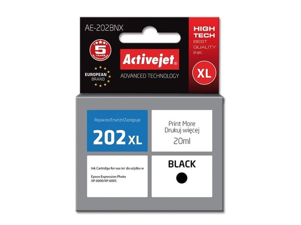 Activejet AE-202BNX muste (korvaava Epson 202XL G14010; Supreme; 20 ml; musta)